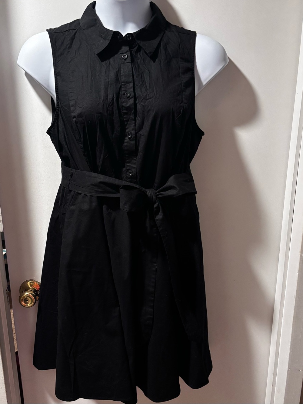 Torrid Classic Black Sleeveless Shirt Dress with Tie Waist